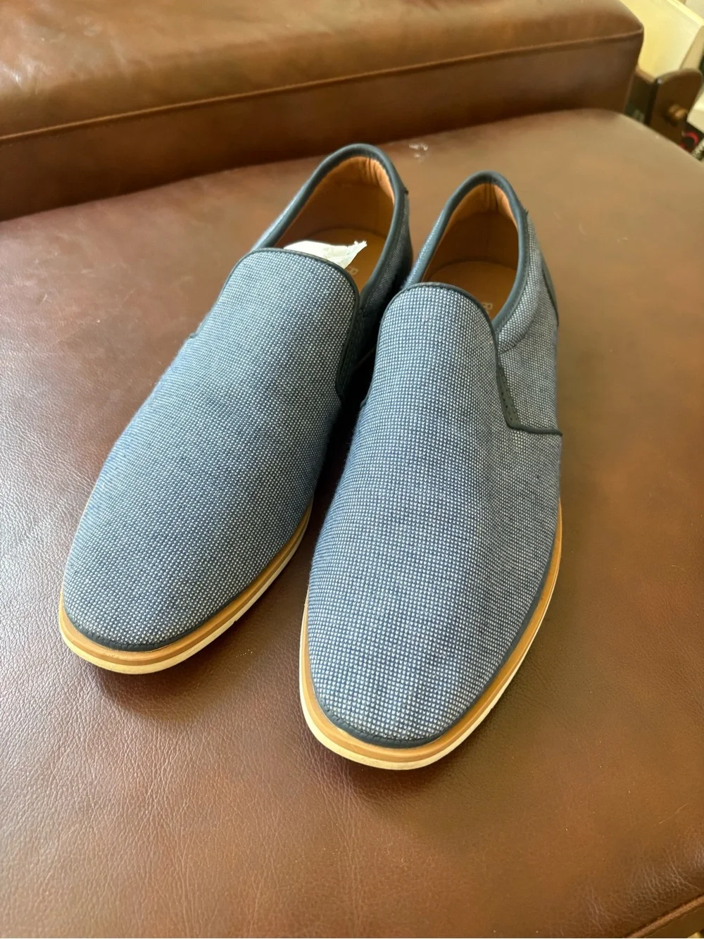 Robert Wayne Men's Slip-On Loafers in Navy Blue with Tan Sole